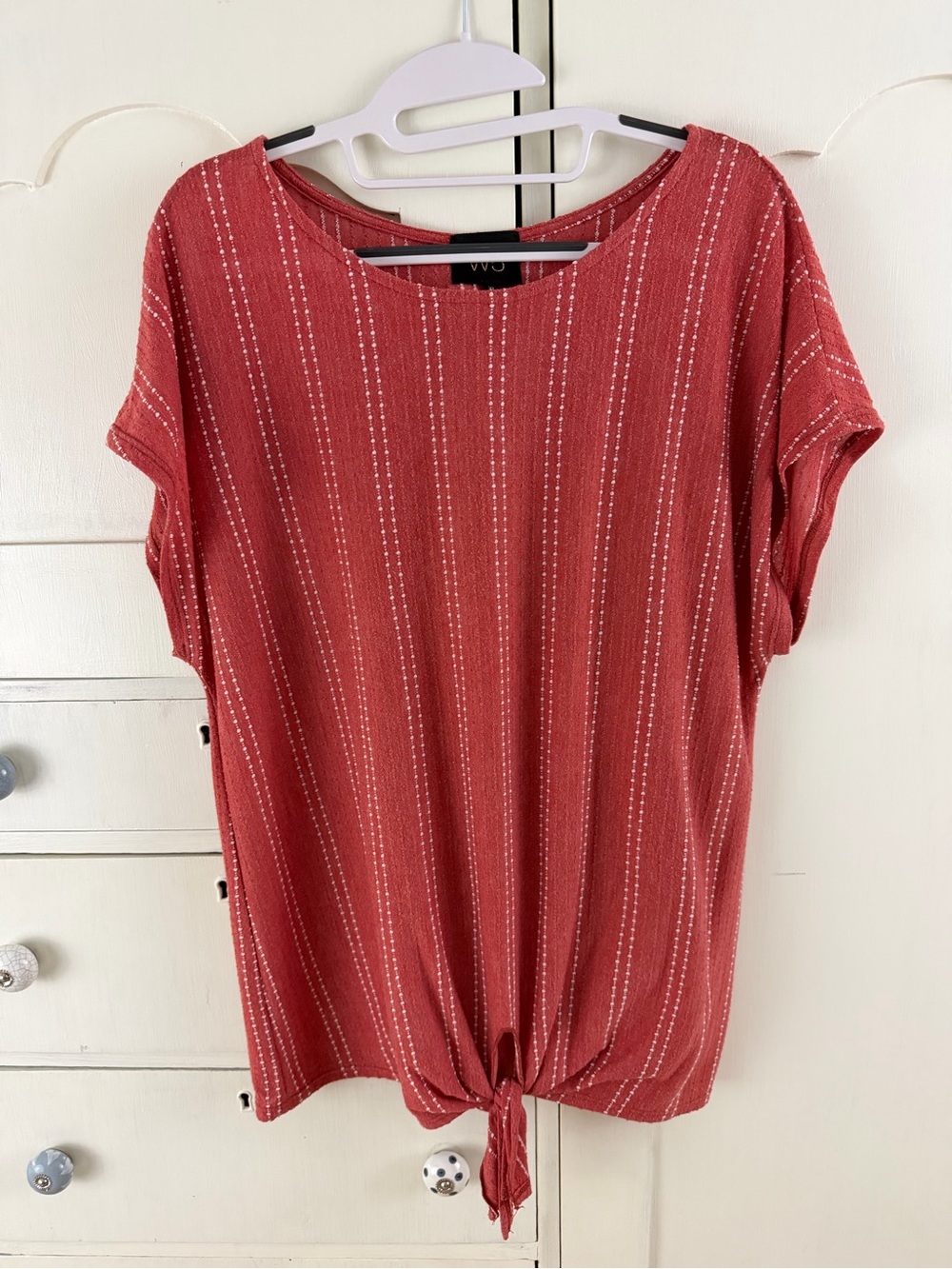 W5 Womens Rust Stripe Tie-Hem Top - XL